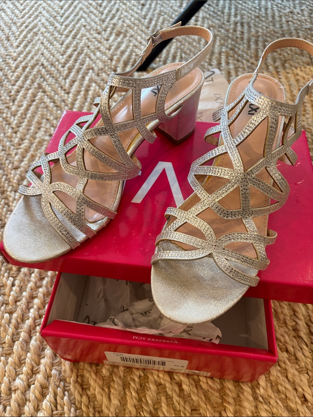 Women's Glitter Strappy Block Heel Sandals - Silver size 10